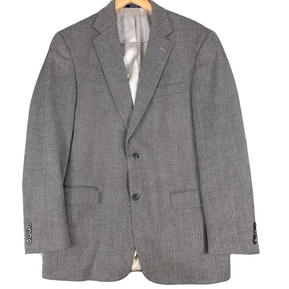 Hart Schaffner Marx Blazer Mens 42L Gray Wool Herringbone Tweed Sport Coat‎ USA